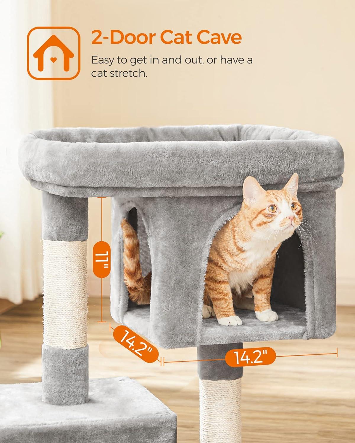 imageFeandrea Cat Tree 331Inch Cat Tower L Cat Condo for Large Cats up to 16 lb Large Cat Perch 2 Cat Caves Scratching Post Smoky Gray UPCT61GLight Gray
