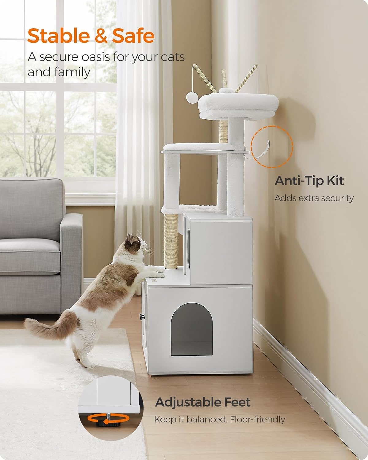 image:imageFeandrea Cat Tree with Litter Box Enclosure 59Inch 2in1 CondoCloud White
