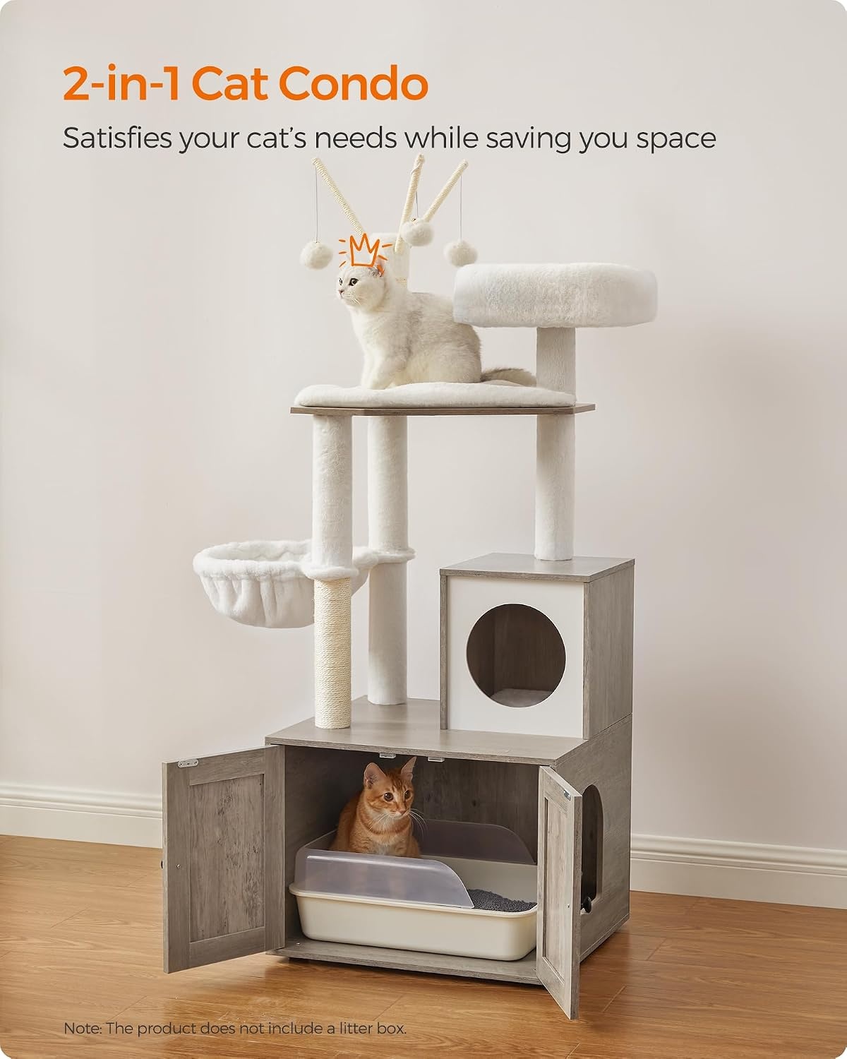 image:imageFeandrea Cat Tree with Litter Box Enclosure 59Inch 2in1 CondoGreige