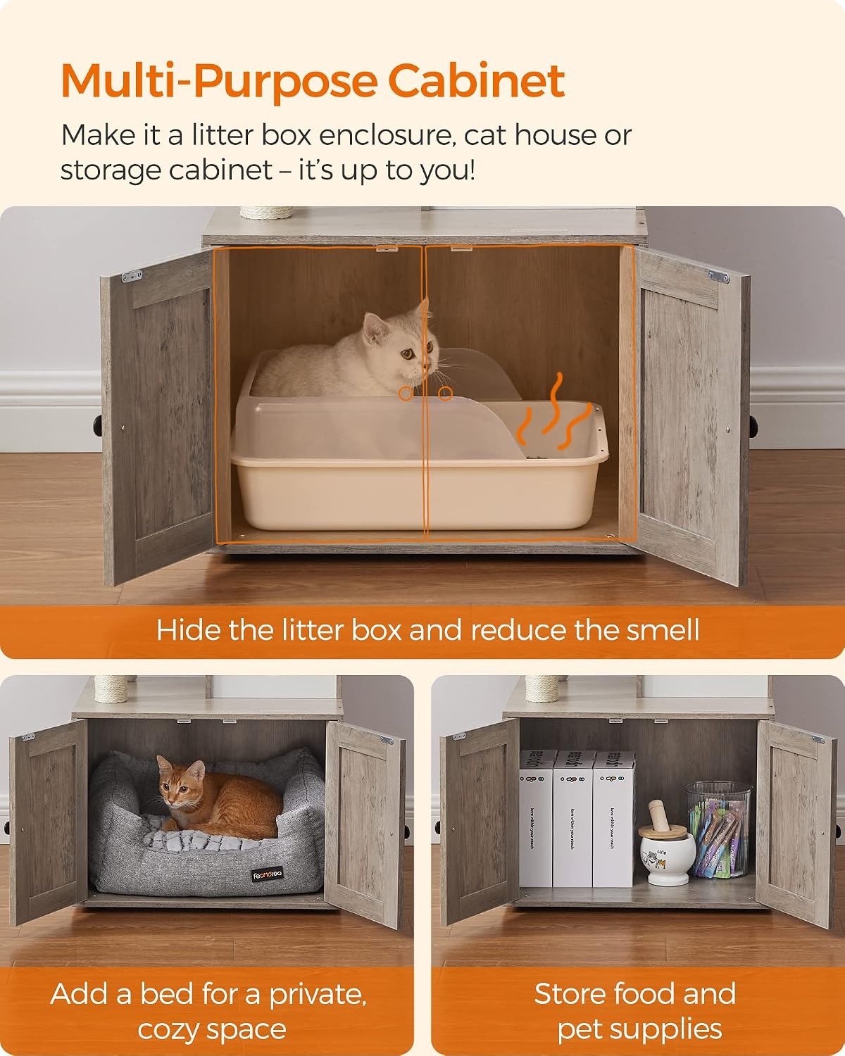 image:imageFeandrea Cat Tree with Litter Box Enclosure 59Inch 2in1 CondoGreige