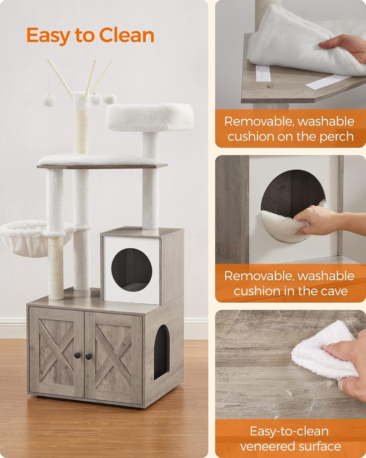 image:imageFeandrea Cat Tree with Litter Box Enclosure 59Inch 2in1 CondoGreige