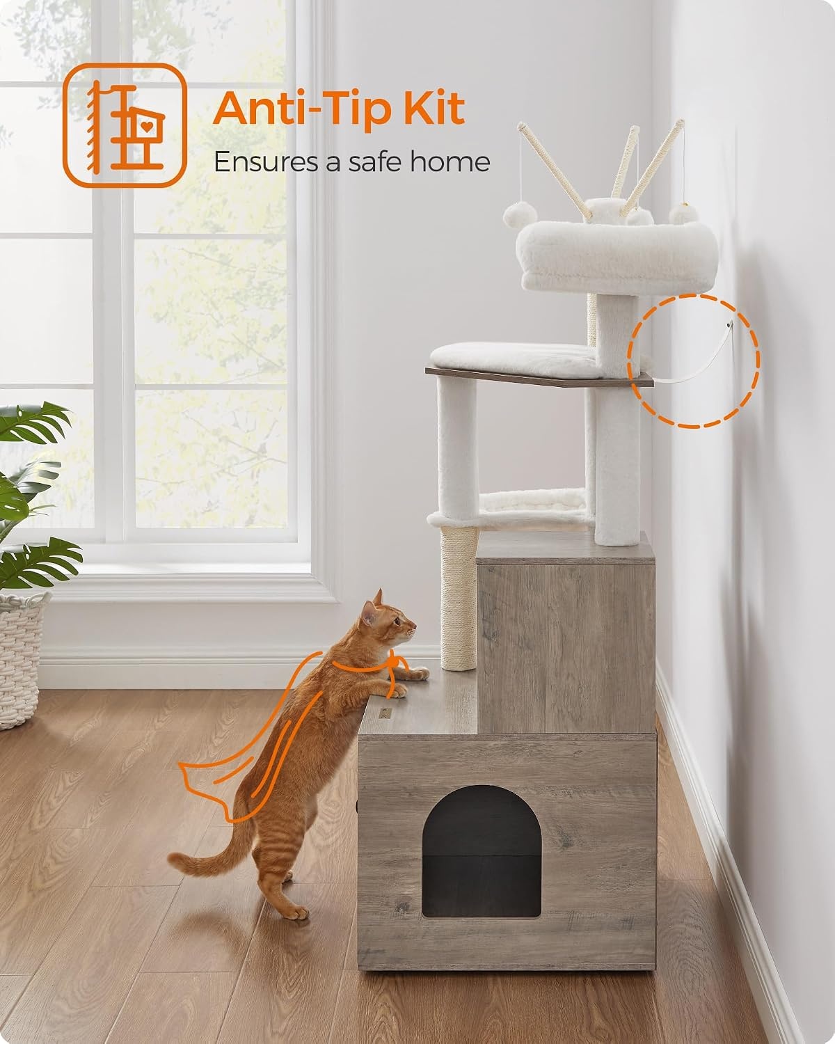 image:imageFeandrea Cat Tree with Litter Box Enclosure 59Inch 2in1 CondoGreige