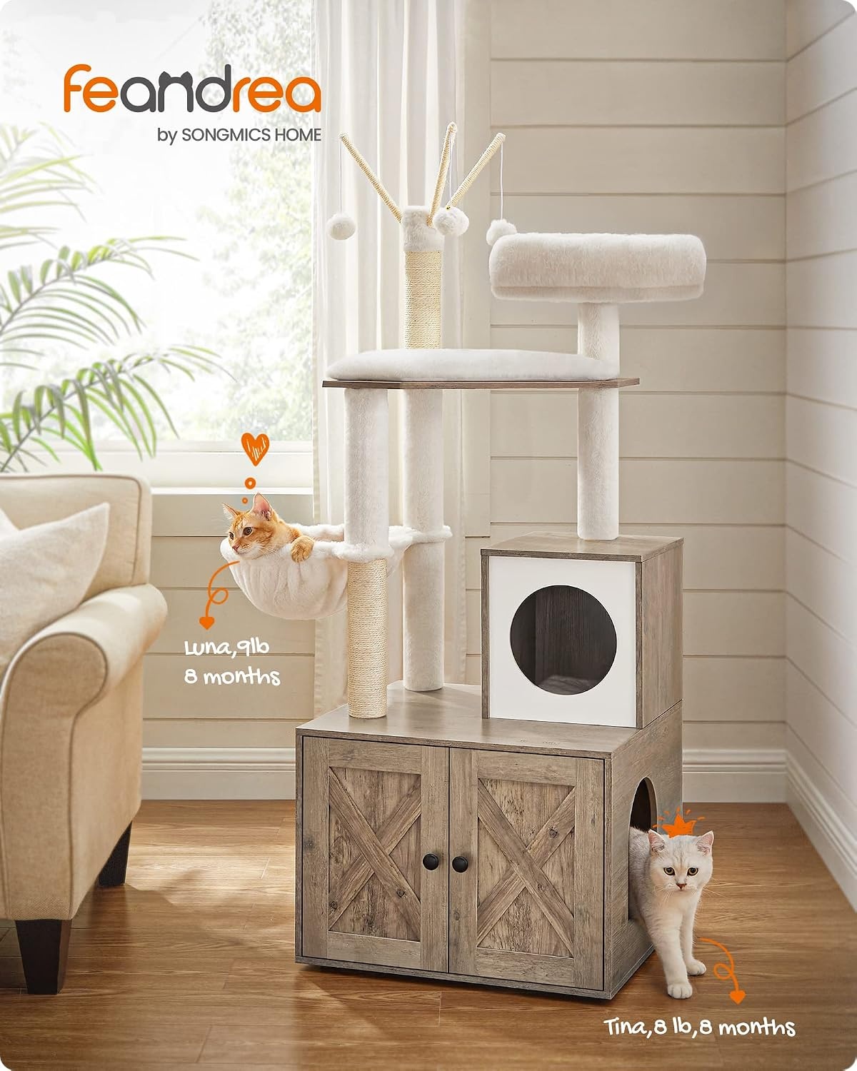 image:imageFeandrea Cat Tree with Litter Box Enclosure 59Inch 2in1 CondoGreige