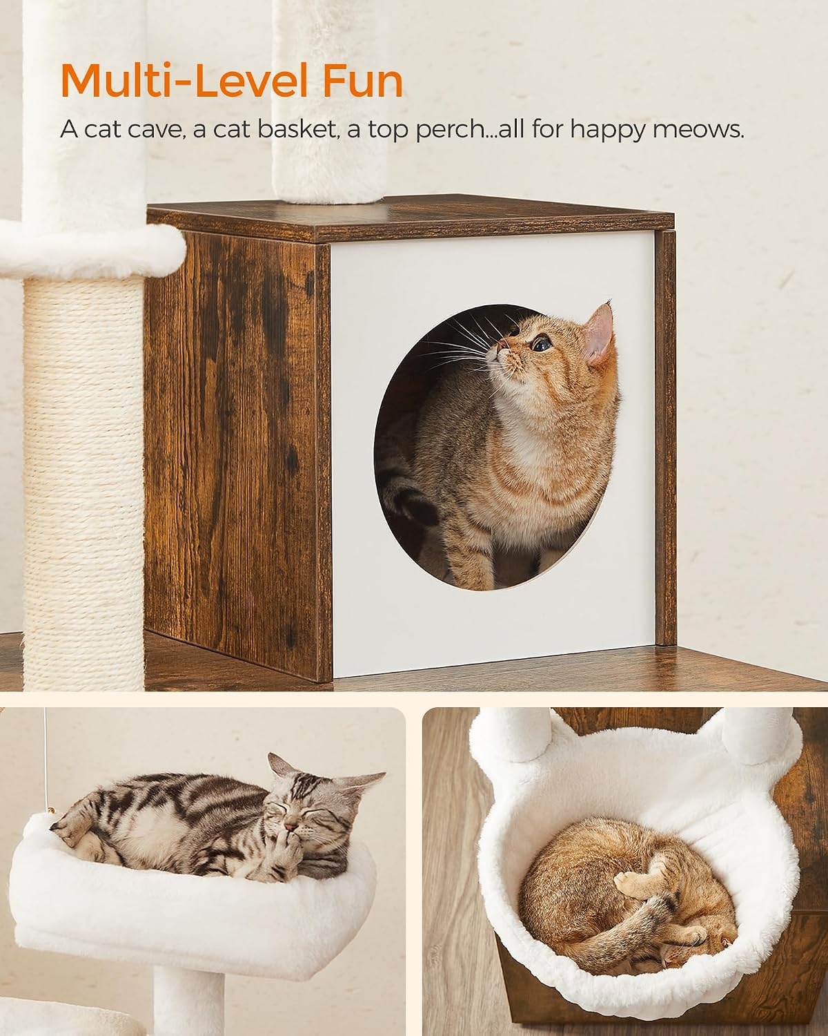 image:imageFeandrea Cat Tree with Litter Box Enclosure 59Inch 2in1 CondoRustic Brown