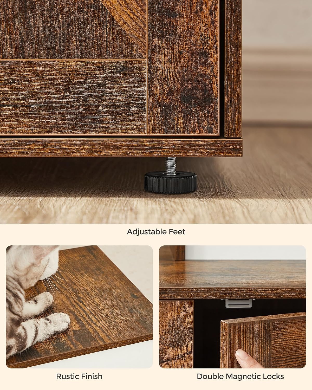 image:imageFeandrea Cat Tree with Litter Box Enclosure 59Inch 2in1 CondoRustic Brown