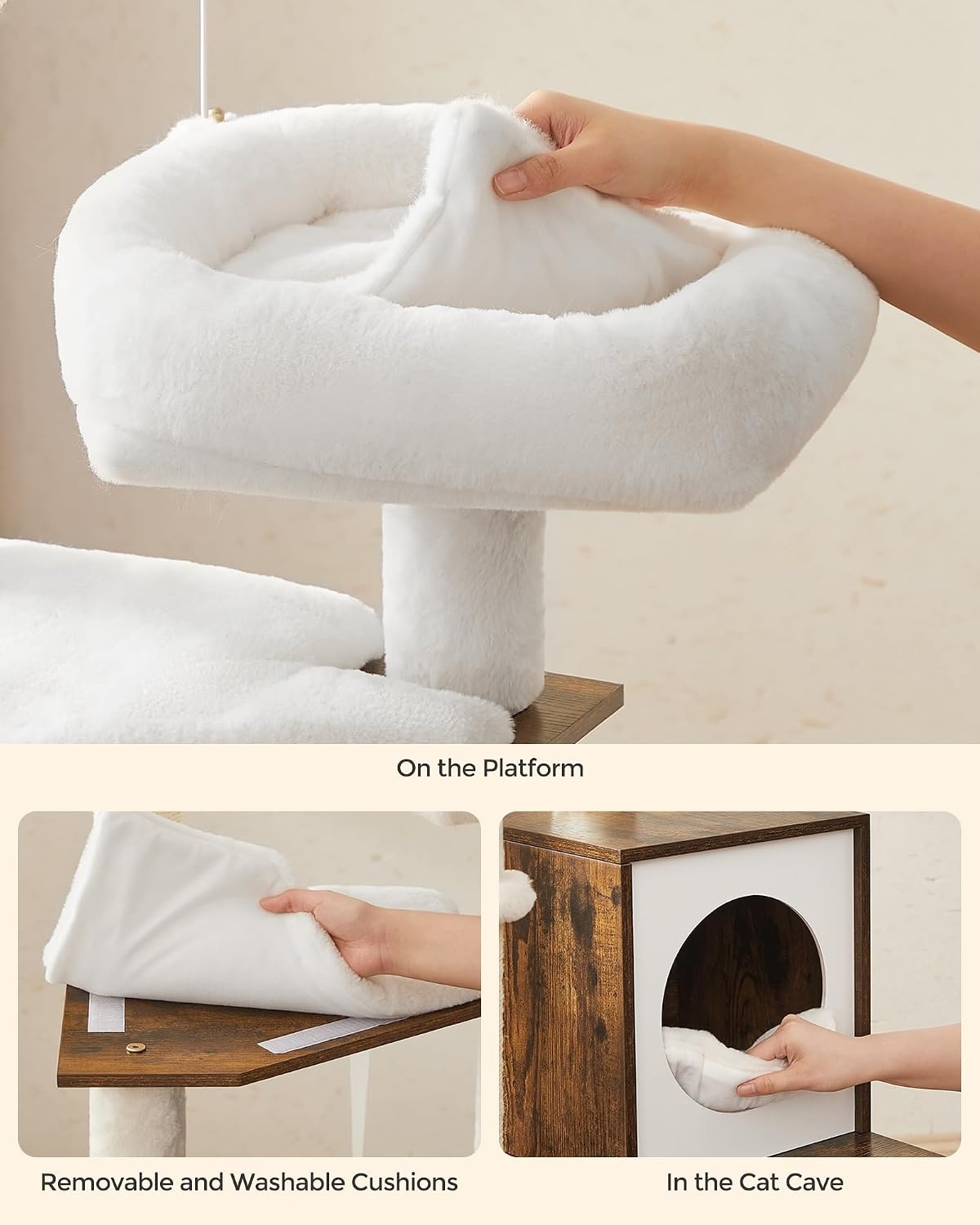 image:imageFeandrea Cat Tree with Litter Box Enclosure 59Inch 2in1 CondoRustic Brown