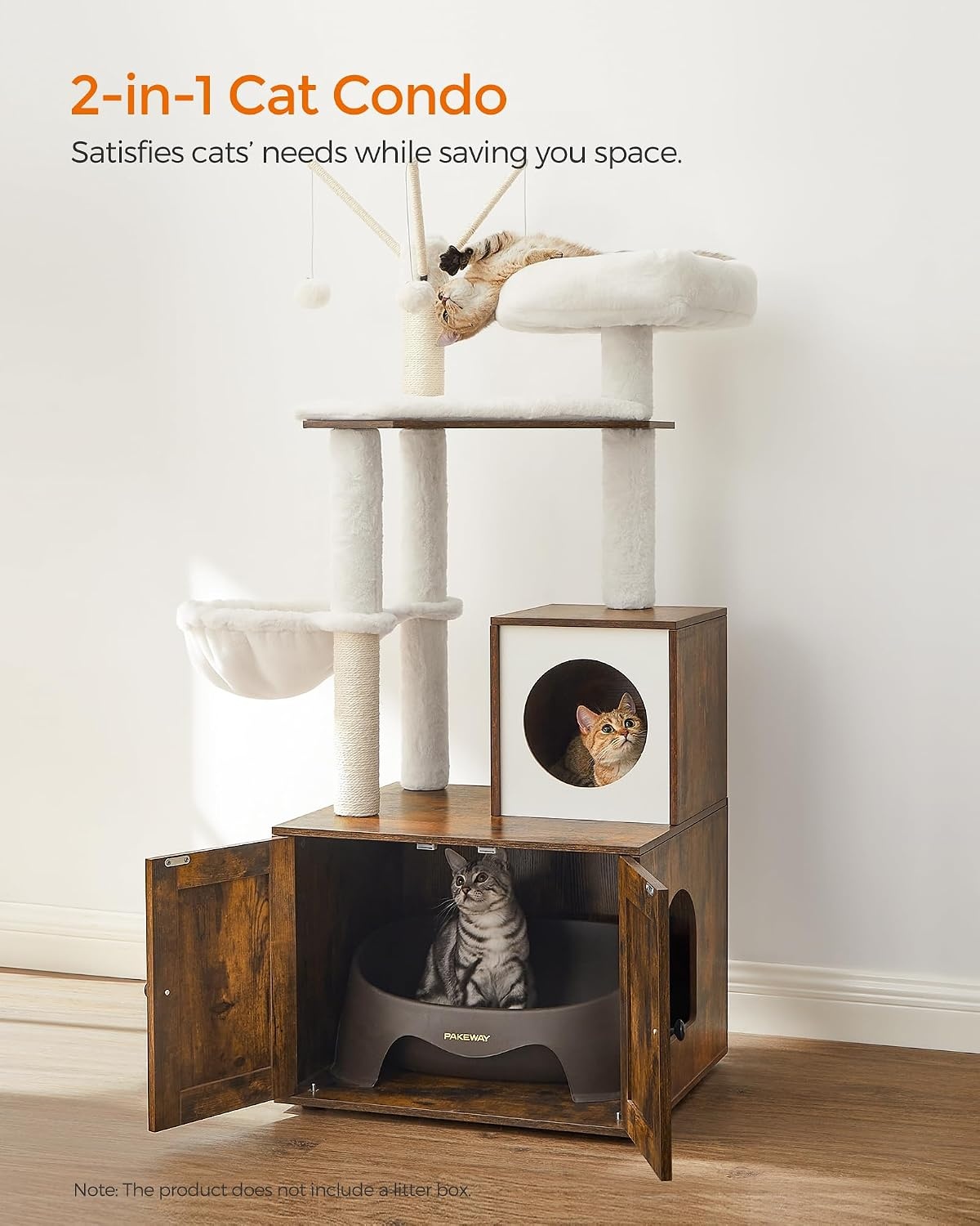 image:imageFeandrea Cat Tree with Litter Box Enclosure 59Inch 2in1 CondoRustic Brown