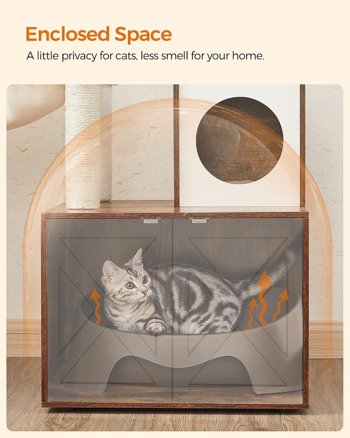 image:imageFeandrea Cat Tree with Litter Box Enclosure 59Inch 2in1 CondoRustic Brown