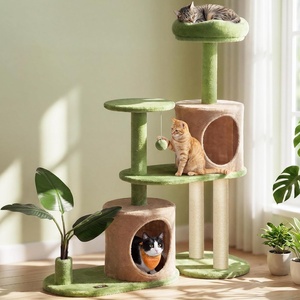 Feandrea Cat Tree, 42.9-Inch Multi-Level Plush Cat Tower, Artificial Leaves(M (37.8″L x 15.7″W x 42.9″H))