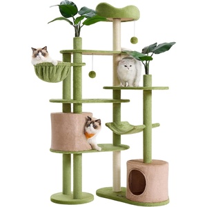 Feandrea Cat Tree, 42.9-Inch Multi-Level Plush Cat Tower, Artificial Leaves(XL (44.4″L x 13.8″W x 68.1″H))