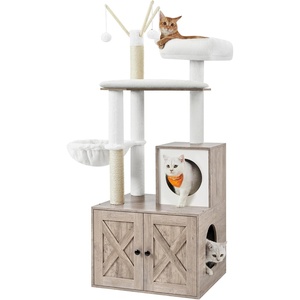 Feandrea Cat Tree with Litter Box Enclosure, 59-Inch, 2-in-1 Condo(Greige)