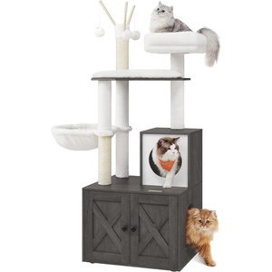 Feandrea Cat Tree with Litter Box Enclosure, 59-Inch, 2-in-1 Condo(Misty Gray)
