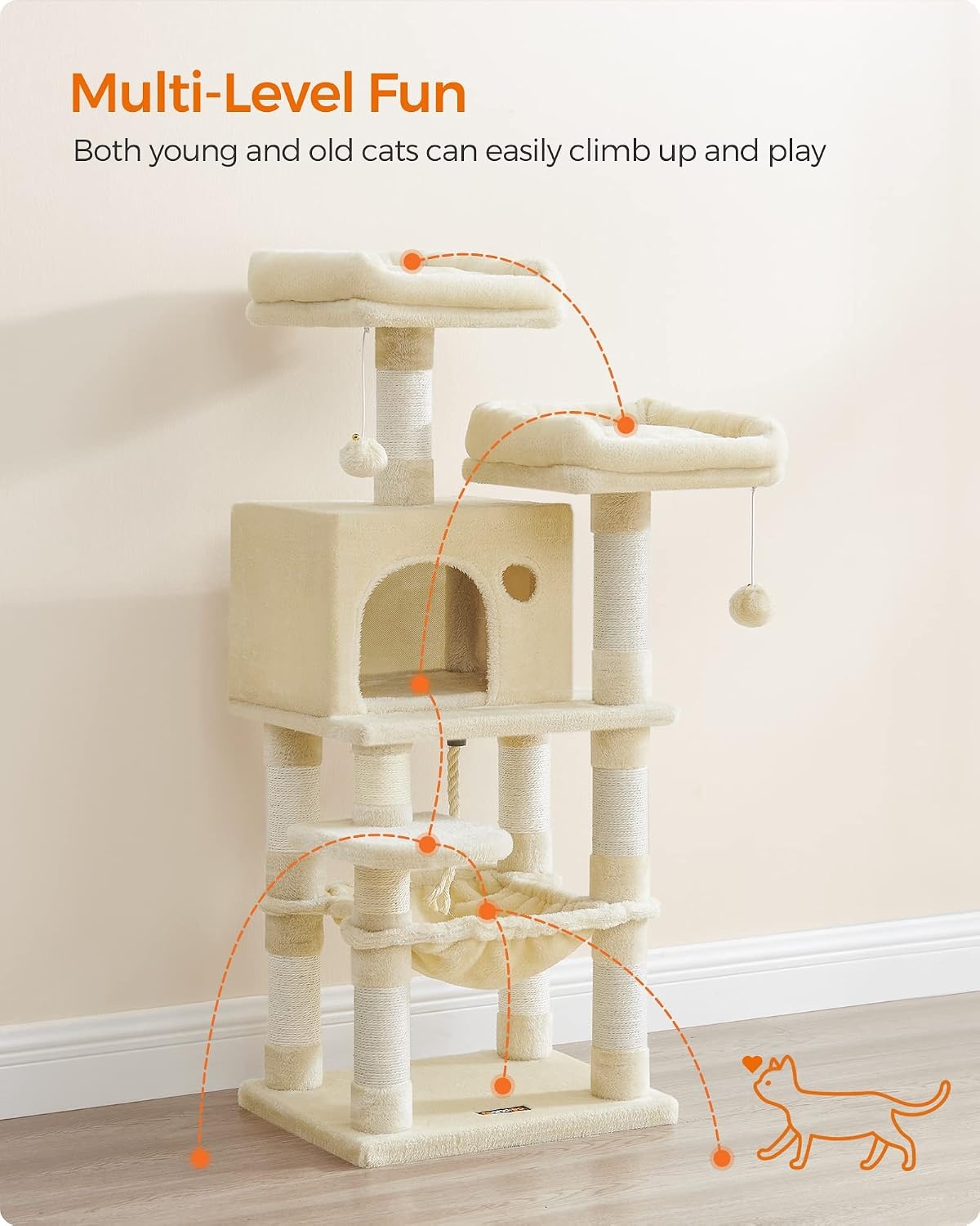 image:imageFeandrea Cat Tree 441Inch MultiLevel Tower 11 Scratching PostsBeige