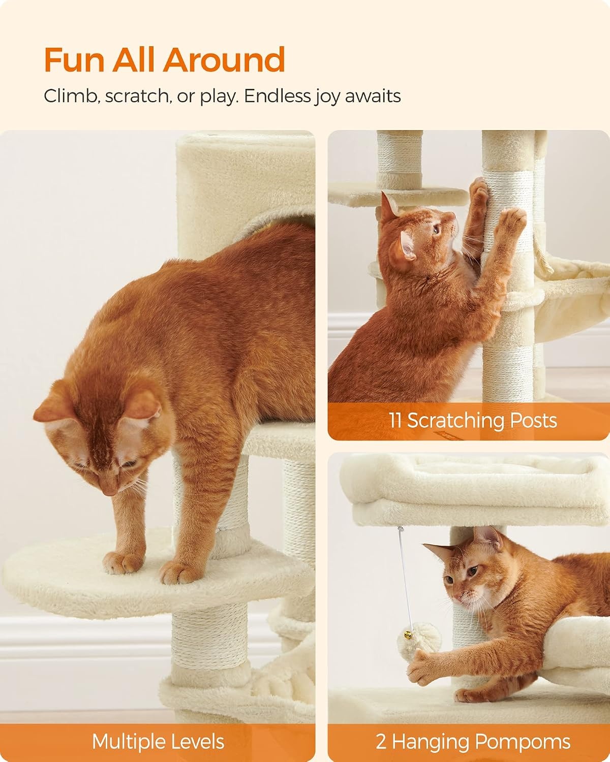image:imageFeandrea Cat Tree 441Inch MultiLevel Tower 11 Scratching PostsBeige
