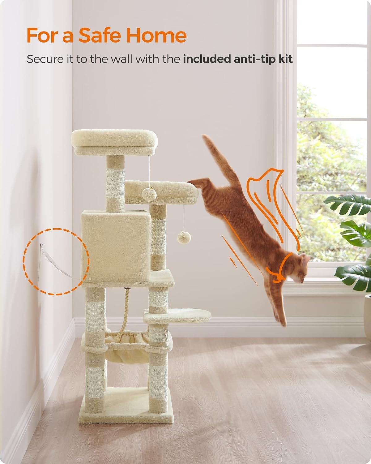 image:imageFeandrea Cat Tree 441Inch MultiLevel Tower 11 Scratching PostsBeige