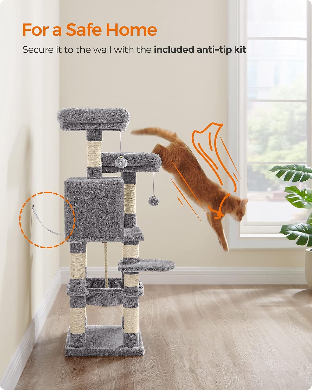 image:imageFeandrea Cat Tree 441Inch MultiLevel Tower 11 Scratching PostsLight Gray