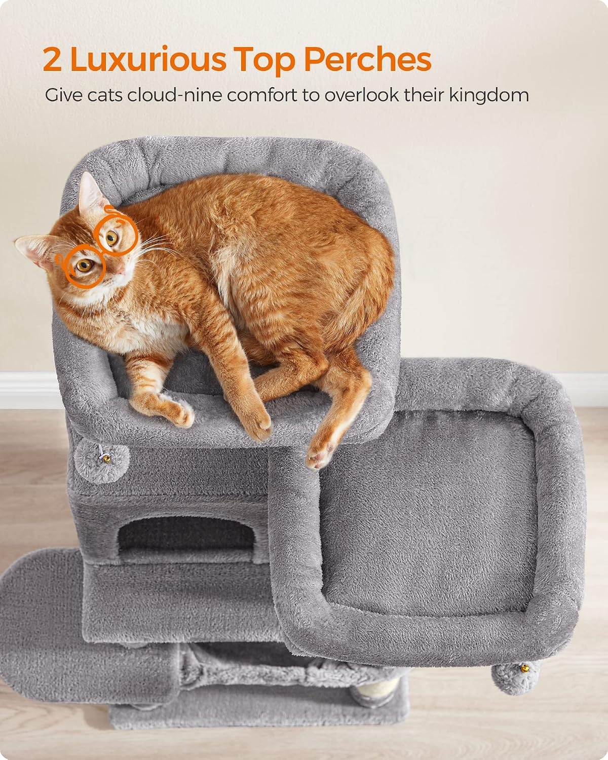 image:imageFeandrea Cat Tree 441Inch MultiLevel Tower 11 Scratching PostsLight Gray