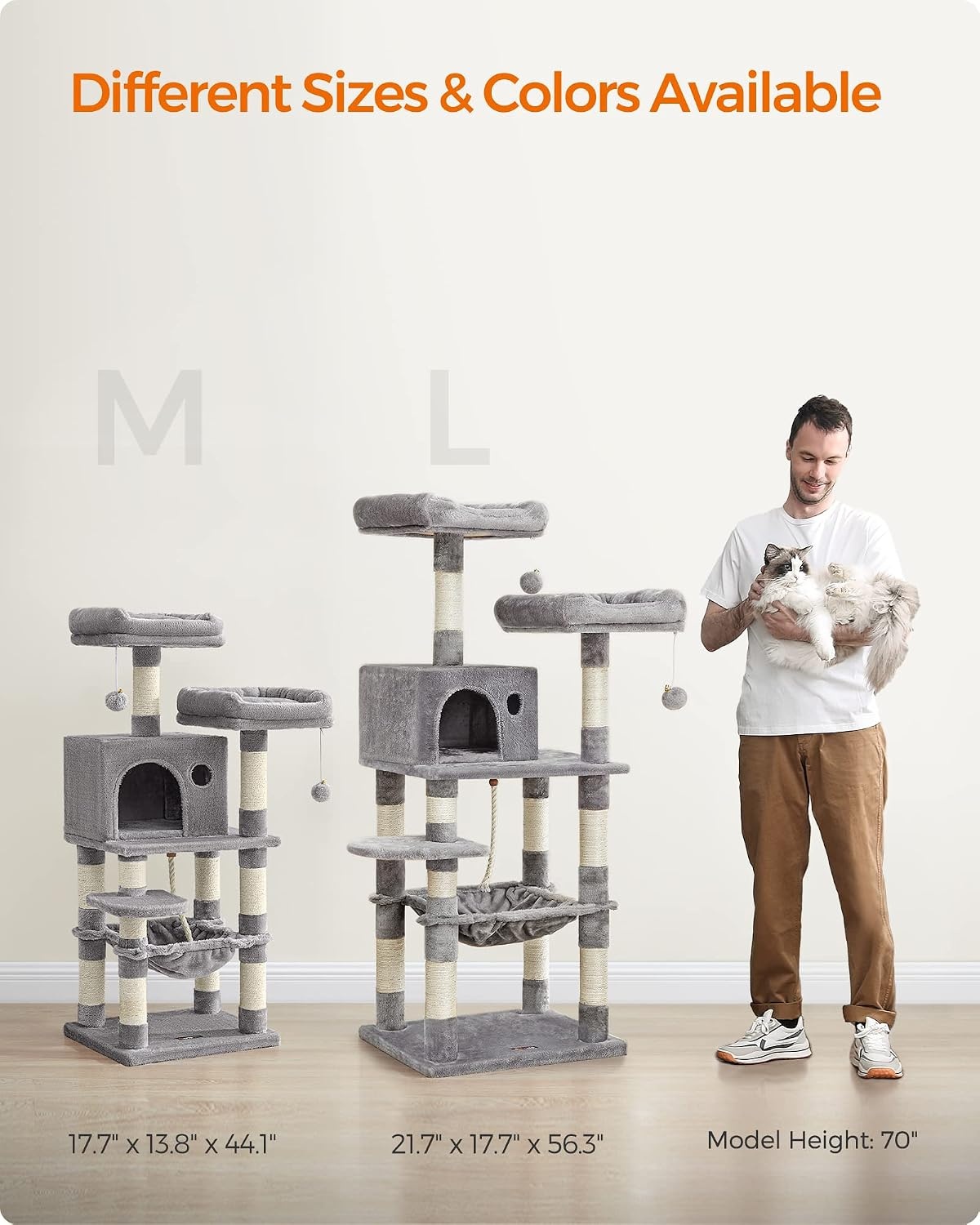 image:imageFeandrea Cat Tree 441Inch MultiLevel Tower 11 Scratching PostsLight Gray