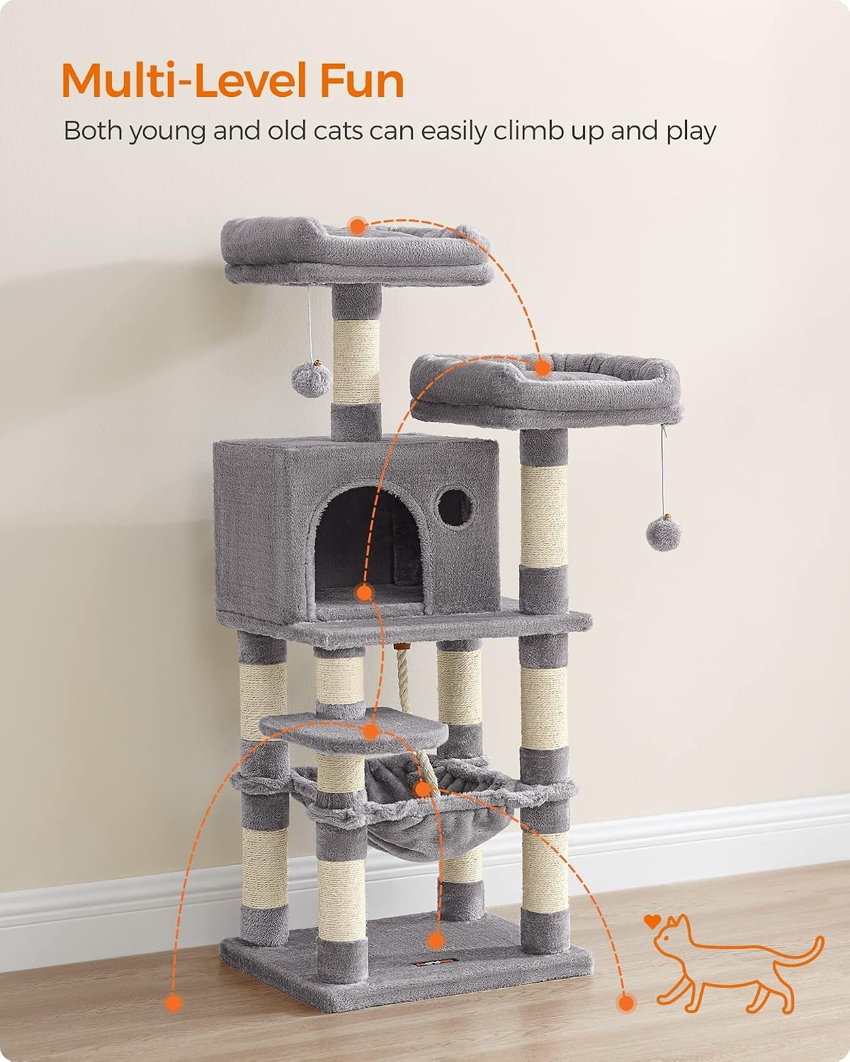 image:imageFeandrea Cat Tree 441Inch MultiLevel Tower 11 Scratching PostsLight Gray