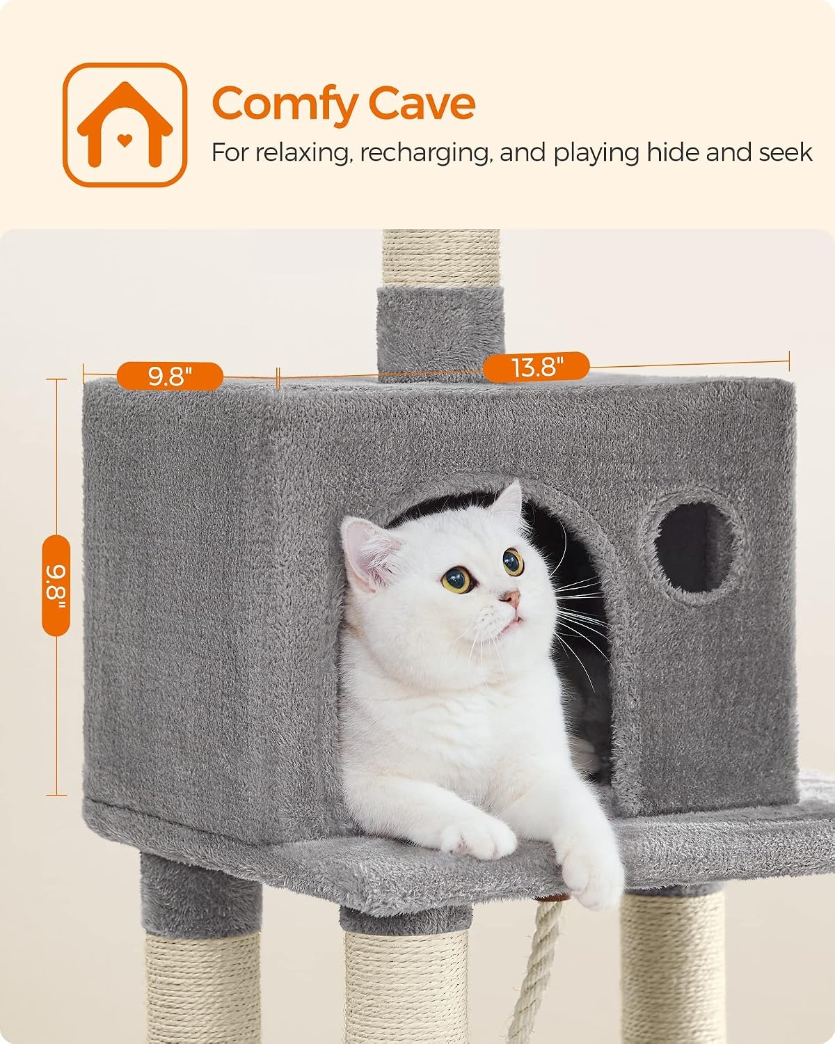 image:imageFeandrea Cat Tree 441Inch MultiLevel Tower 11 Scratching PostsLight Gray