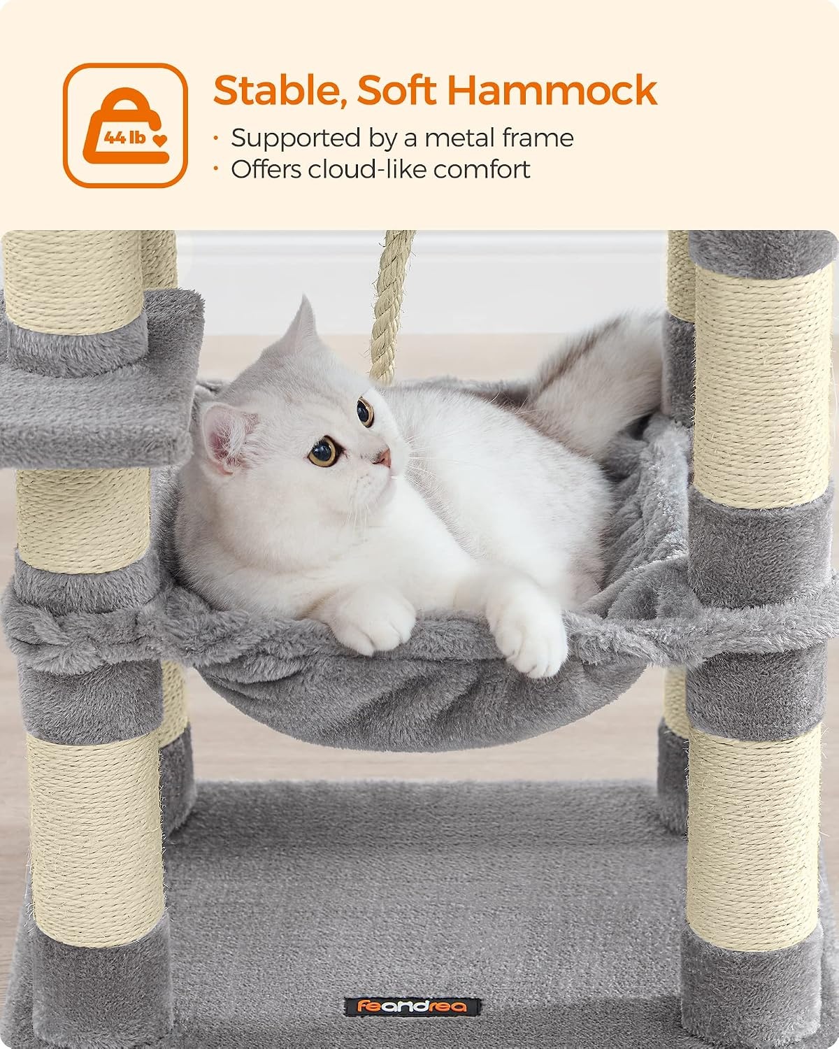 image:imageFeandrea Cat Tree 441Inch MultiLevel Tower 11 Scratching PostsLight Gray