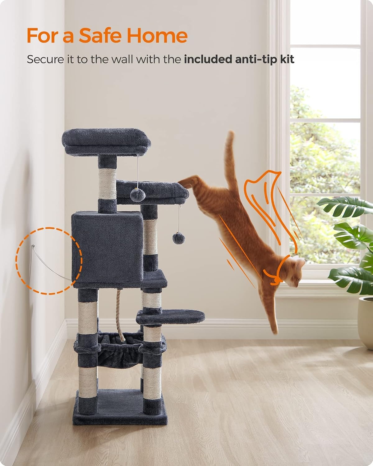 image:imageFeandrea Cat Tree 441Inch MultiLevel Tower 11 Scratching PostsSmoky Gray