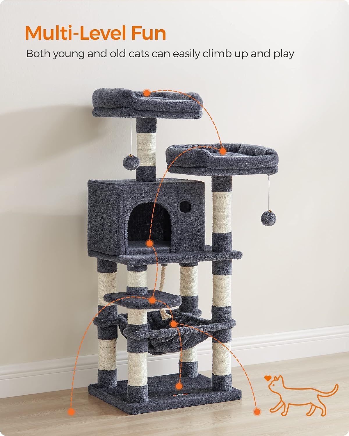 image:imageFeandrea Cat Tree 441Inch MultiLevel Tower 11 Scratching PostsSmoky Gray