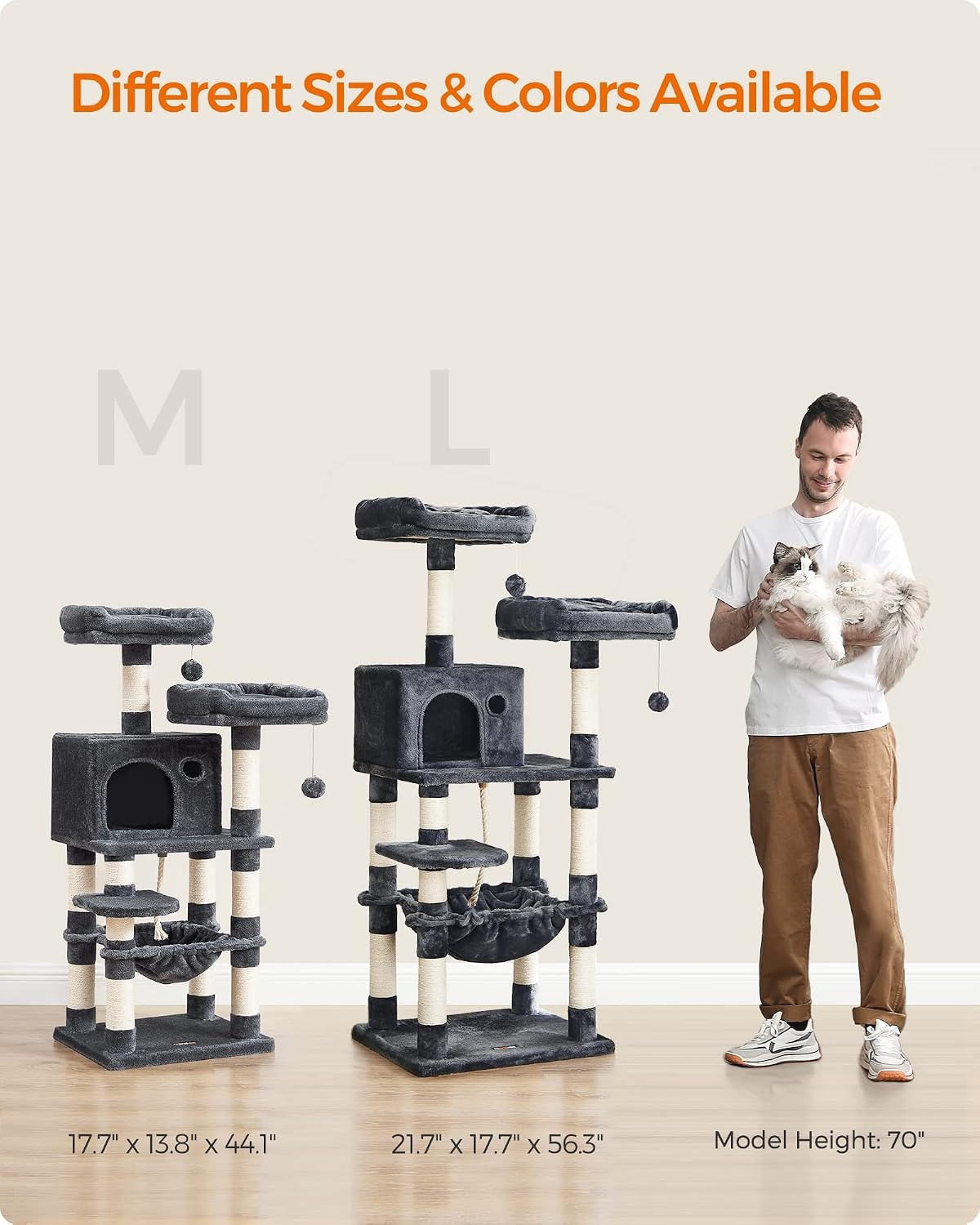 image:imageFeandrea Cat Tree 441Inch MultiLevel Tower 11 Scratching PostsSmoky Gray