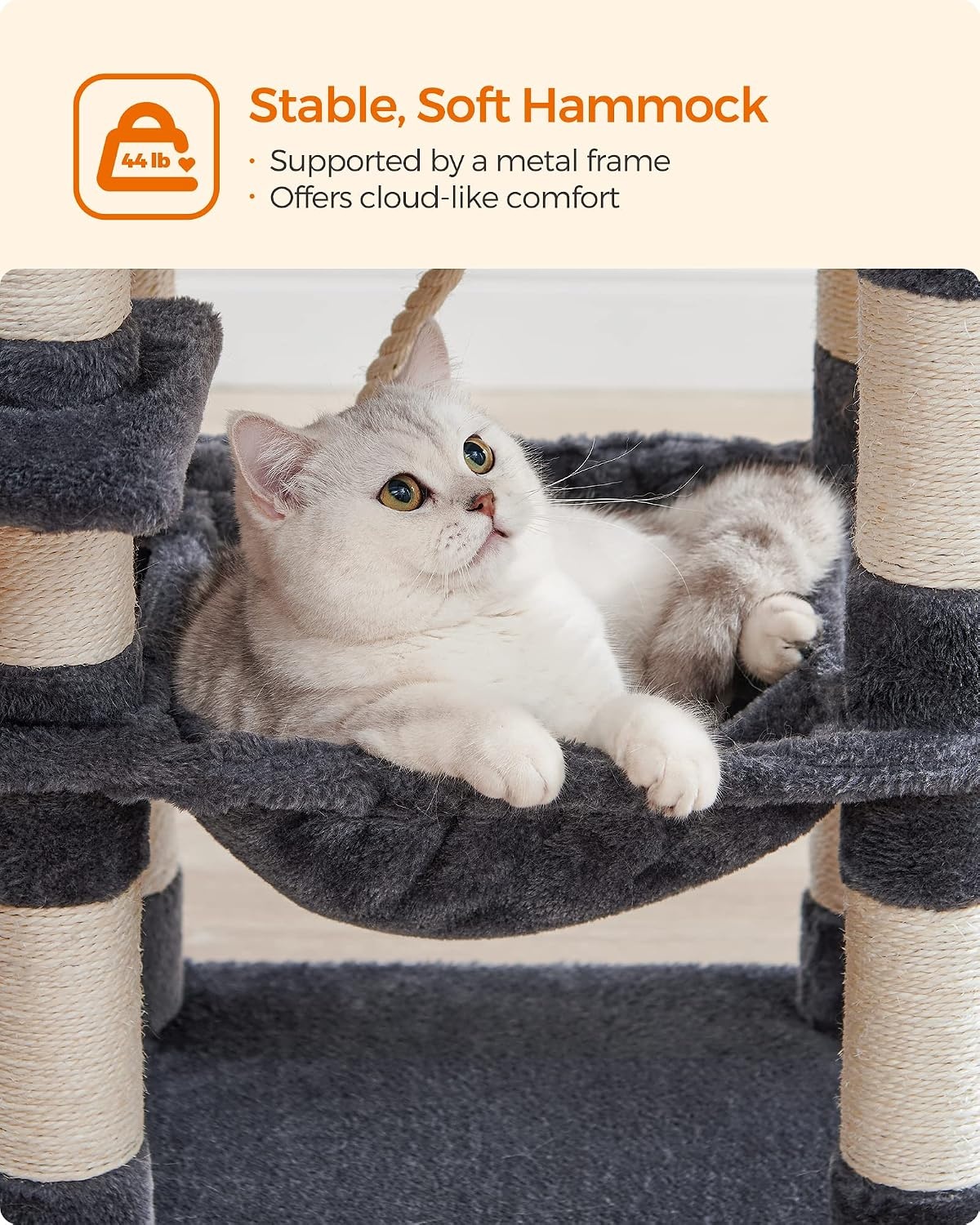 image:imageFeandrea Cat Tree 441Inch MultiLevel Tower 11 Scratching PostsSmoky Gray
