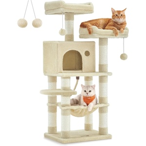 Feandrea Cat Tree, 44.1-Inch Multi-Level Tower, 11 Scratching Posts(Beige)