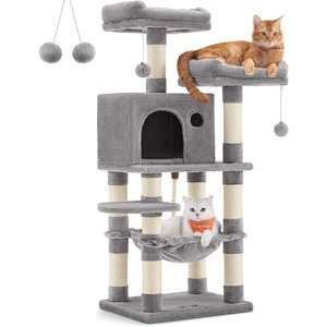 Feandrea Cat Tree, 44.1-Inch Multi-Level Tower, 11 Scratching Posts(Light Gray)
