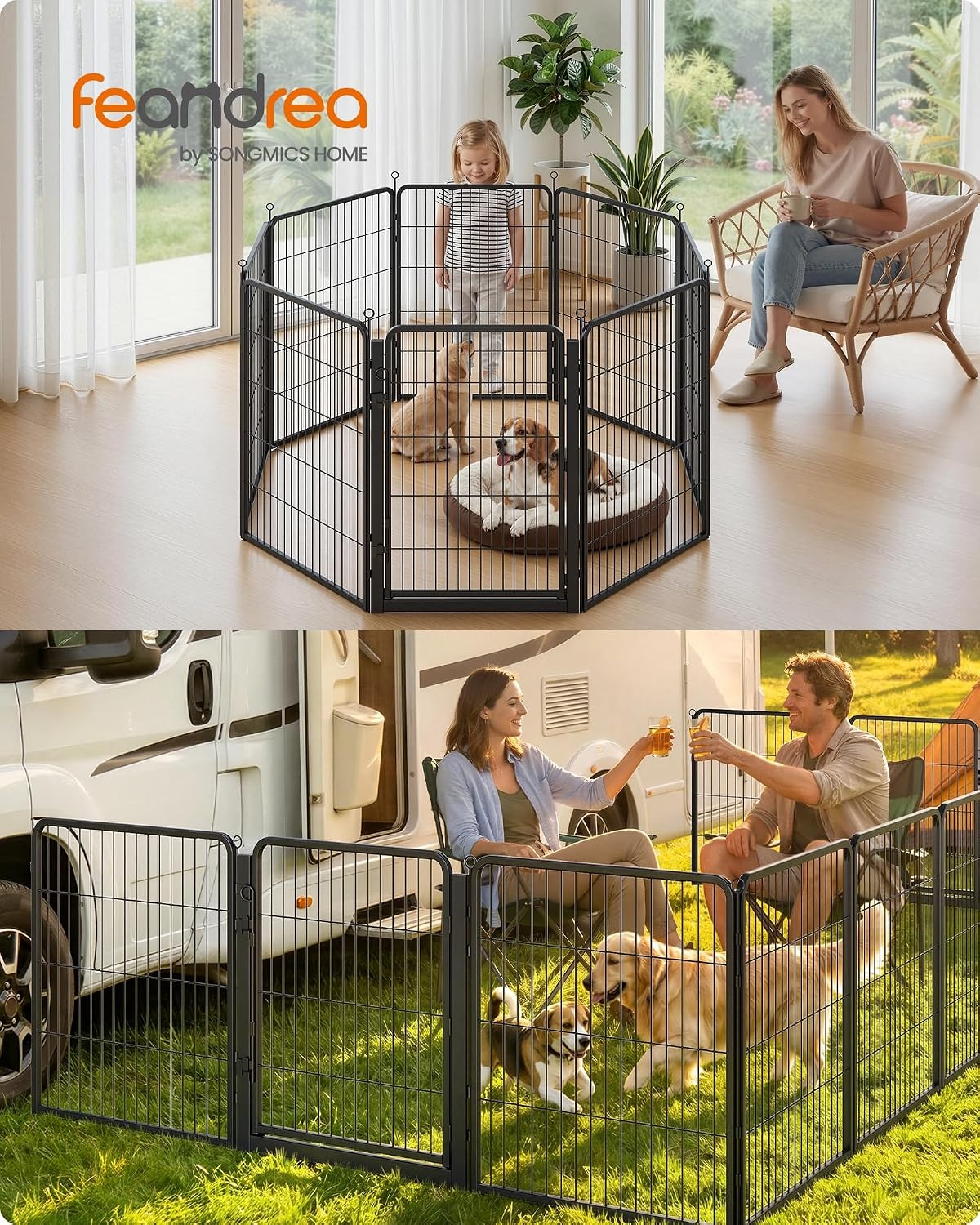 image:imageFeandrea Dog Playpen Cover 55 x 55 x 04 Inch Papaya OrangeInk Black