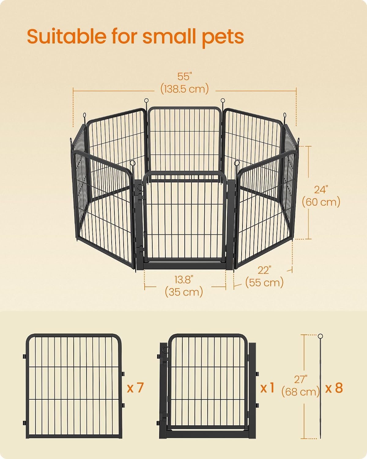 image:imageFeandrea Dog Playpen Cover 55 x 55 x 04 Inch Papaya OrangeInk Black