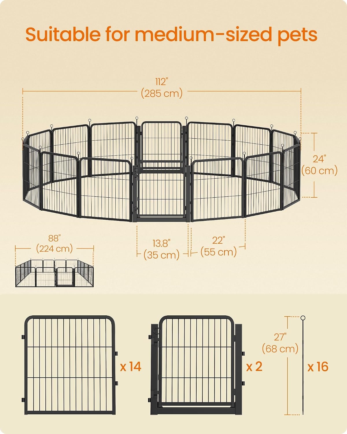 image:imageFeandrea Dog Playpen Cover 55 x 55 x 04 Inch Papaya OrangeInk Black