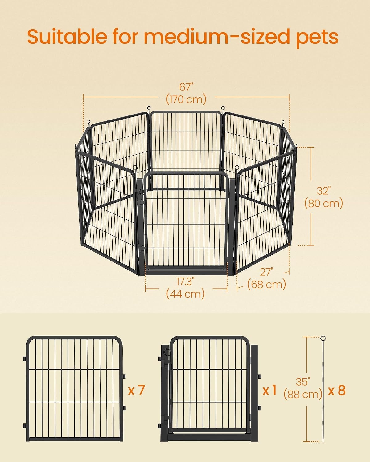 image:imageFeandrea Dog Playpen Cover 55 x 55 x 04 Inch Papaya OrangeMatte Black