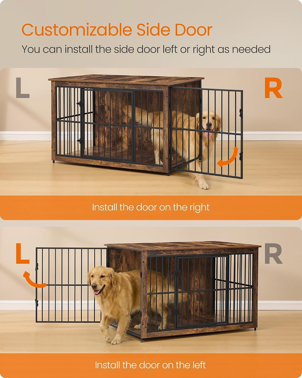 image:imageFeandrea 709 Dog Crate Furniture Heavy Duty Double Dog Cage with DividerHoney Brown Matte White