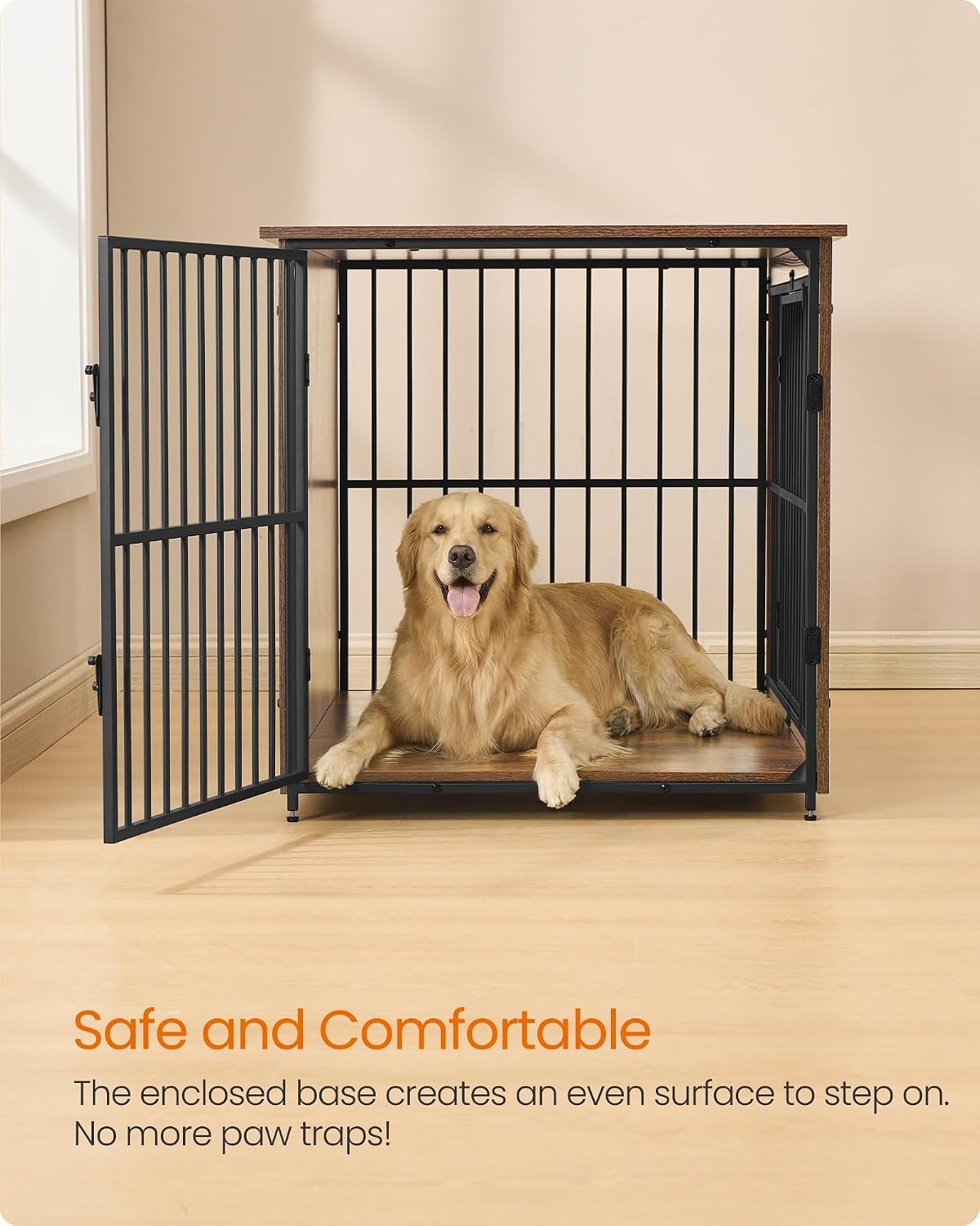 image:imageFeandrea 709 Dog Crate Furniture Heavy Duty Double Dog Cage with DividerHoney Brown Matte White