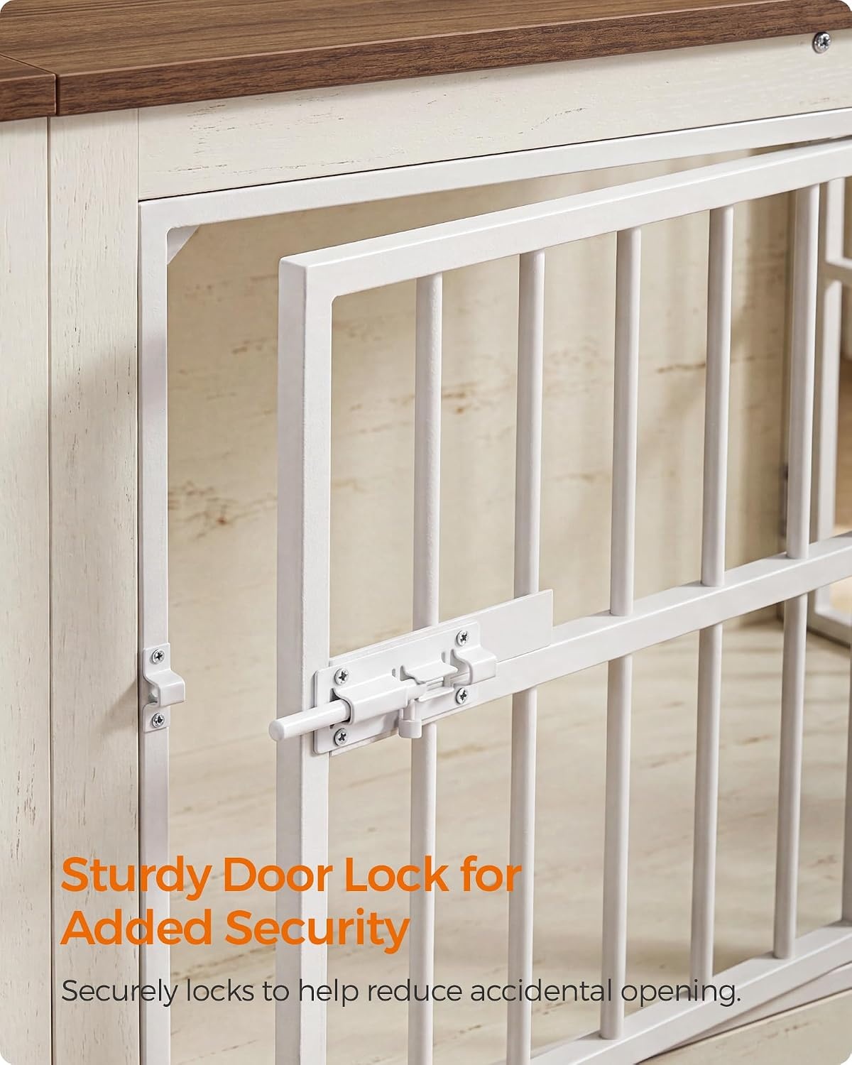image:imageFeandrea 709 Dog Crate Furniture Heavy Duty Double Dog Cage with DividerHoney Brown Matte White