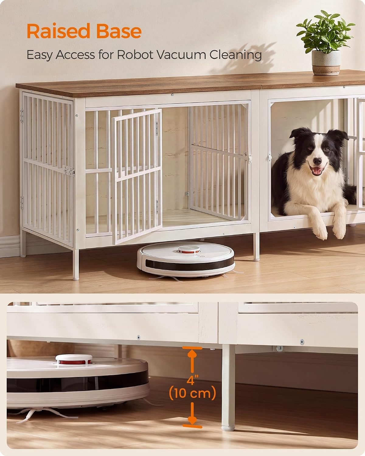 image:imageFeandrea 709 Dog Crate Furniture Heavy Duty Double Dog Cage with DividerHoney Brown Matte White