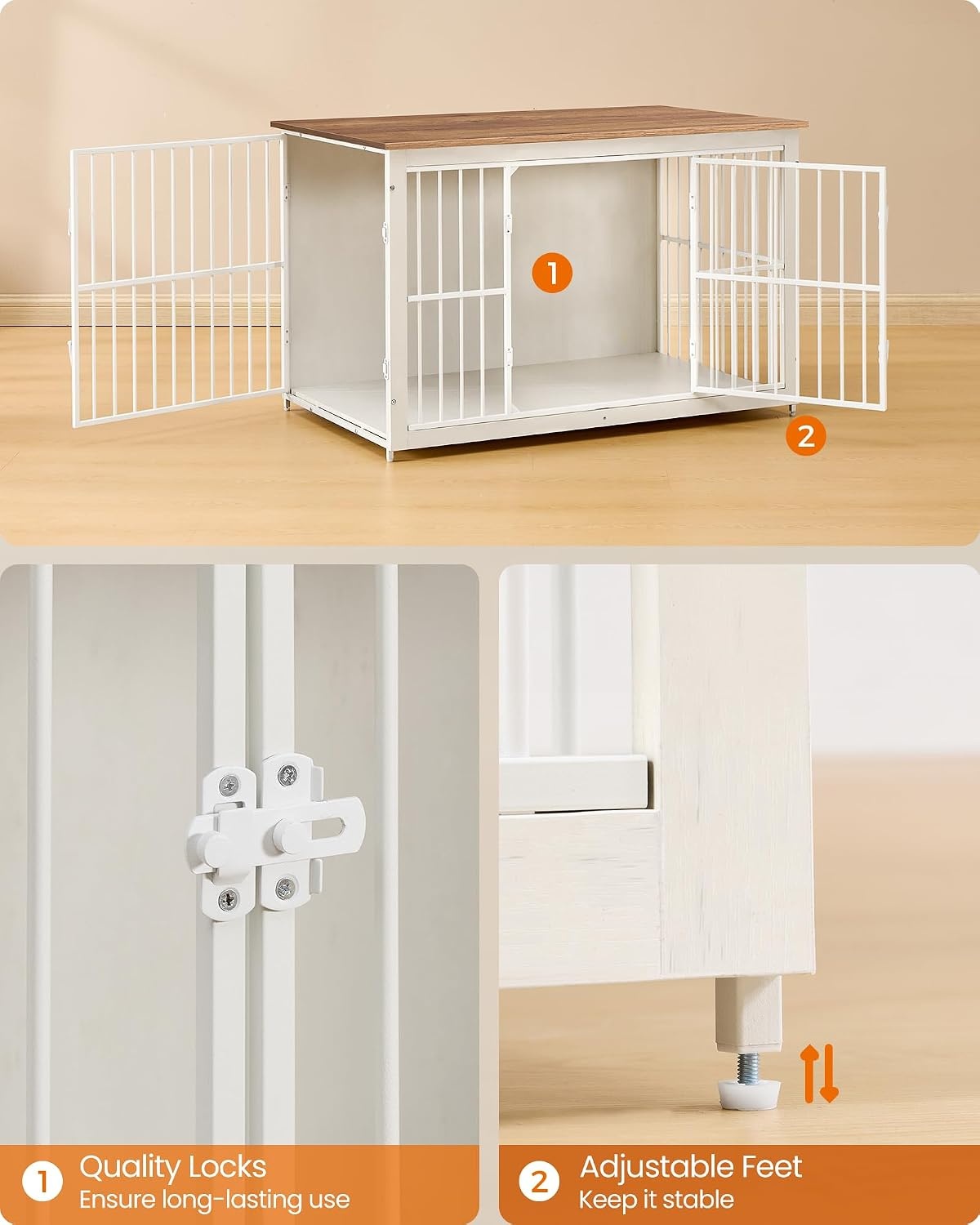image:imageFeandrea 709 Dog Crate Furniture Heavy Duty Double Dog Cage with DividerRustic White Honey Brown