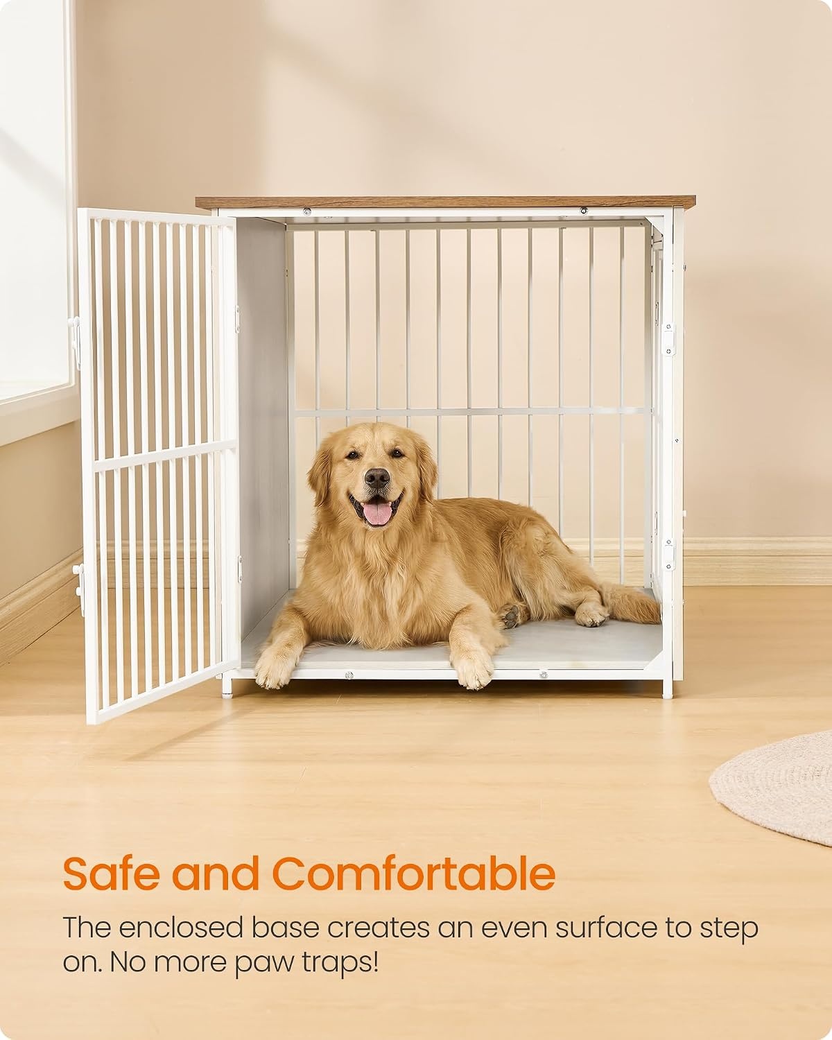 image:imageFeandrea 709 Dog Crate Furniture Heavy Duty Double Dog Cage with DividerRustic White Honey Brown