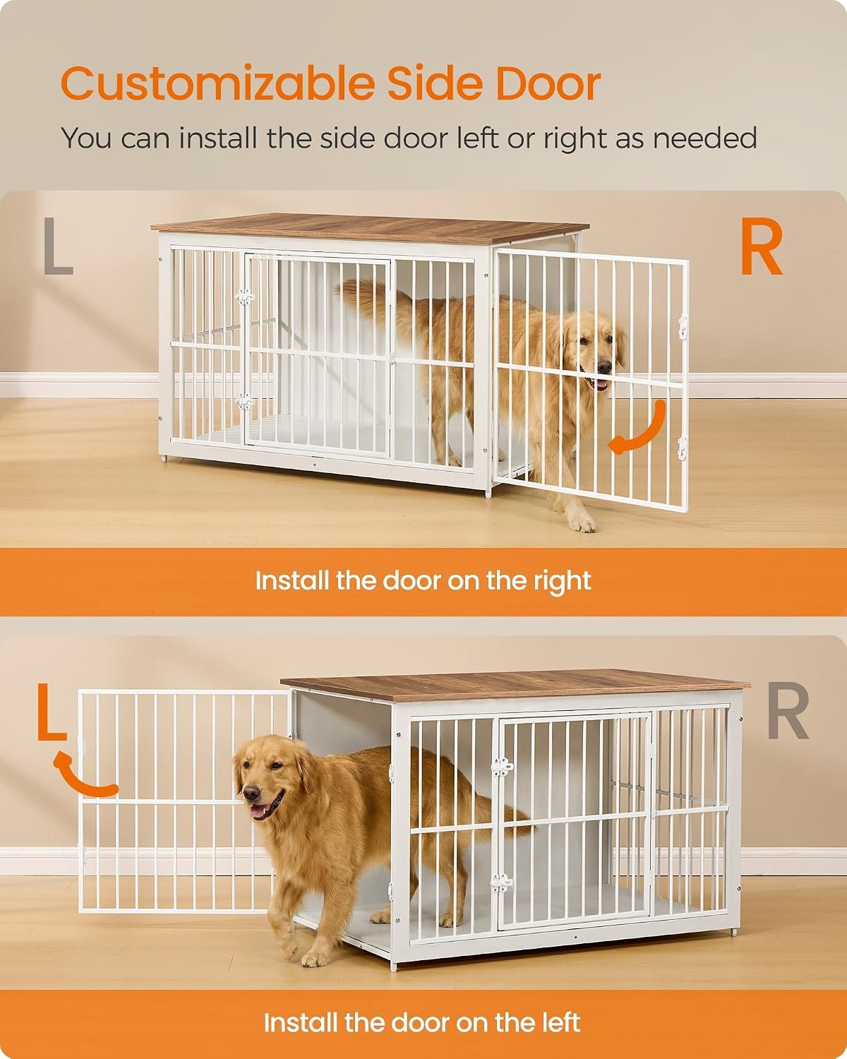 image:imageFeandrea 709 Dog Crate Furniture Heavy Duty Double Dog Cage with DividerRustic White Honey Brown