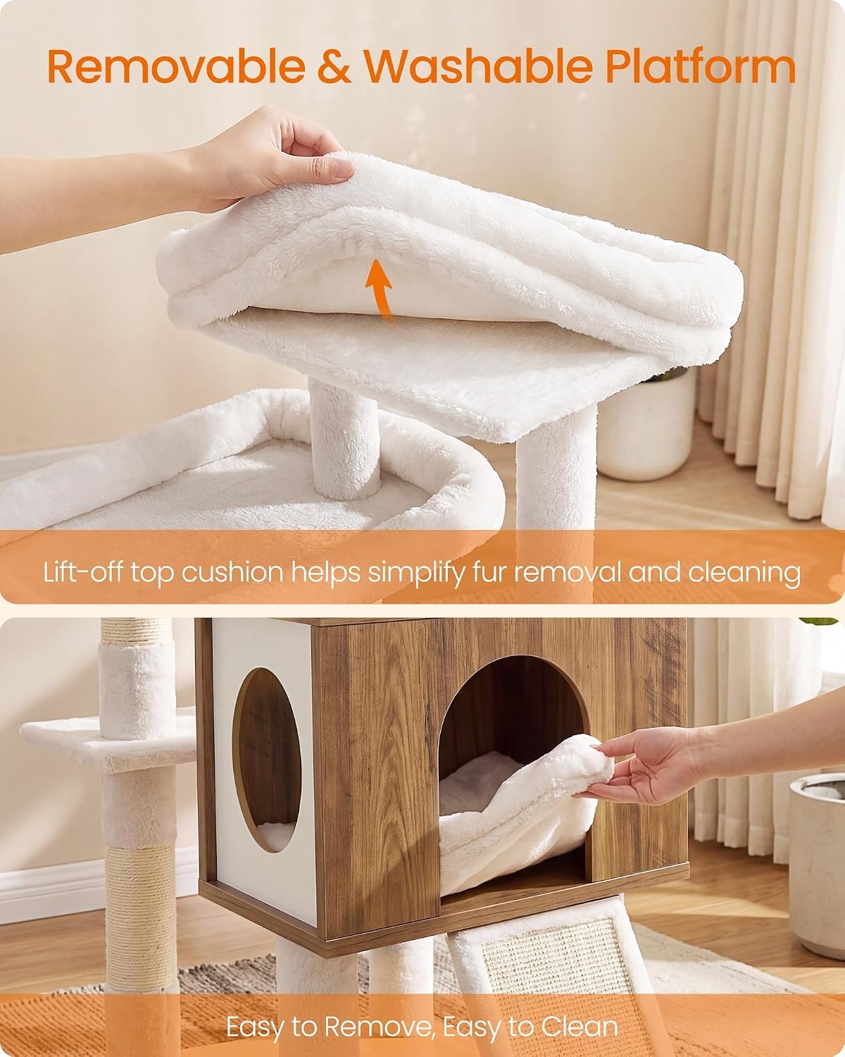image:imageFeandrea Tall Cat Tree 8Tier Wood Tower with 2 Condos Scratching PostHoney Brown Rustic White