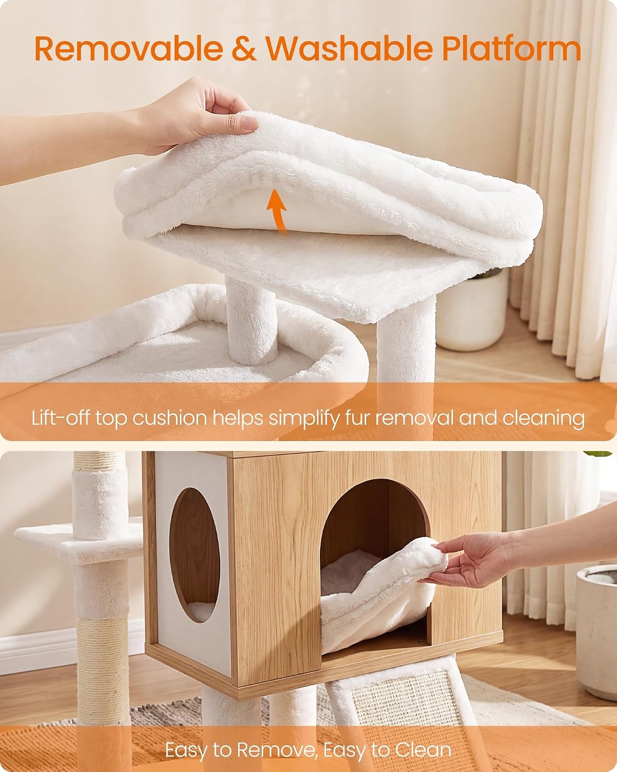 image:imageFeandrea Tall Cat Tree 8Tier Wood Tower with 2 Condos Scratching PostOak Beige Cloud White